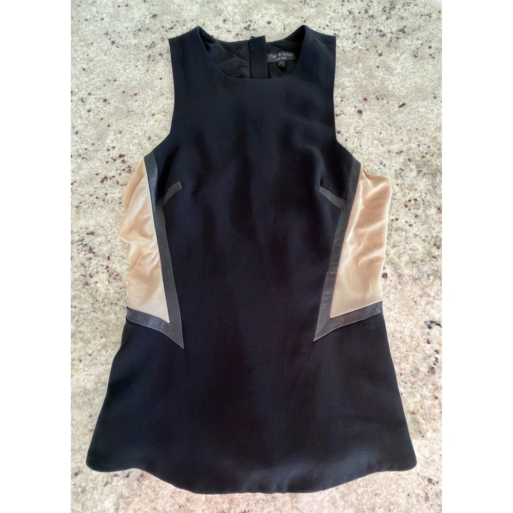 Rag & Bone Black Sleeveless Leather Trim Peplum Top Size‎ 4
